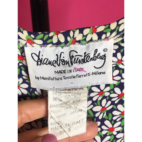 1970s DVF DIANE von FÜRSTENBERG Floral Print. Blue, Green, and Orange. Sleeveles - Picture 9 of 10